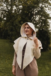 Wełniany kaptur z szalem - kremowy